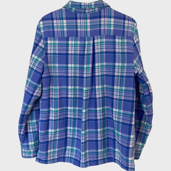 L.L. Bean Fleece Lined Flannel Shirt Womens Small Blue Plaid Button-Up Shacket - Picture 3 of 12